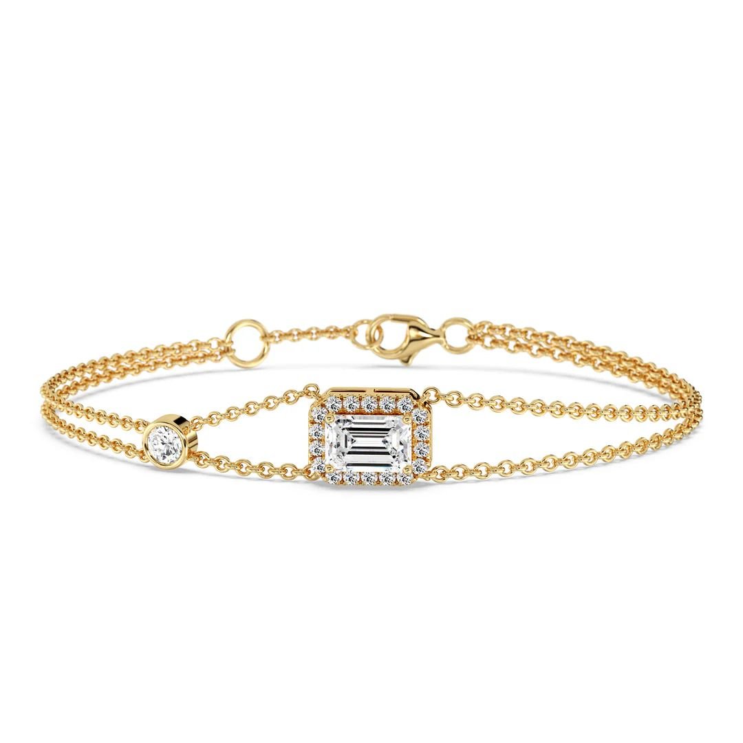 Double Chain Halo Bracelet Emerald-Cut