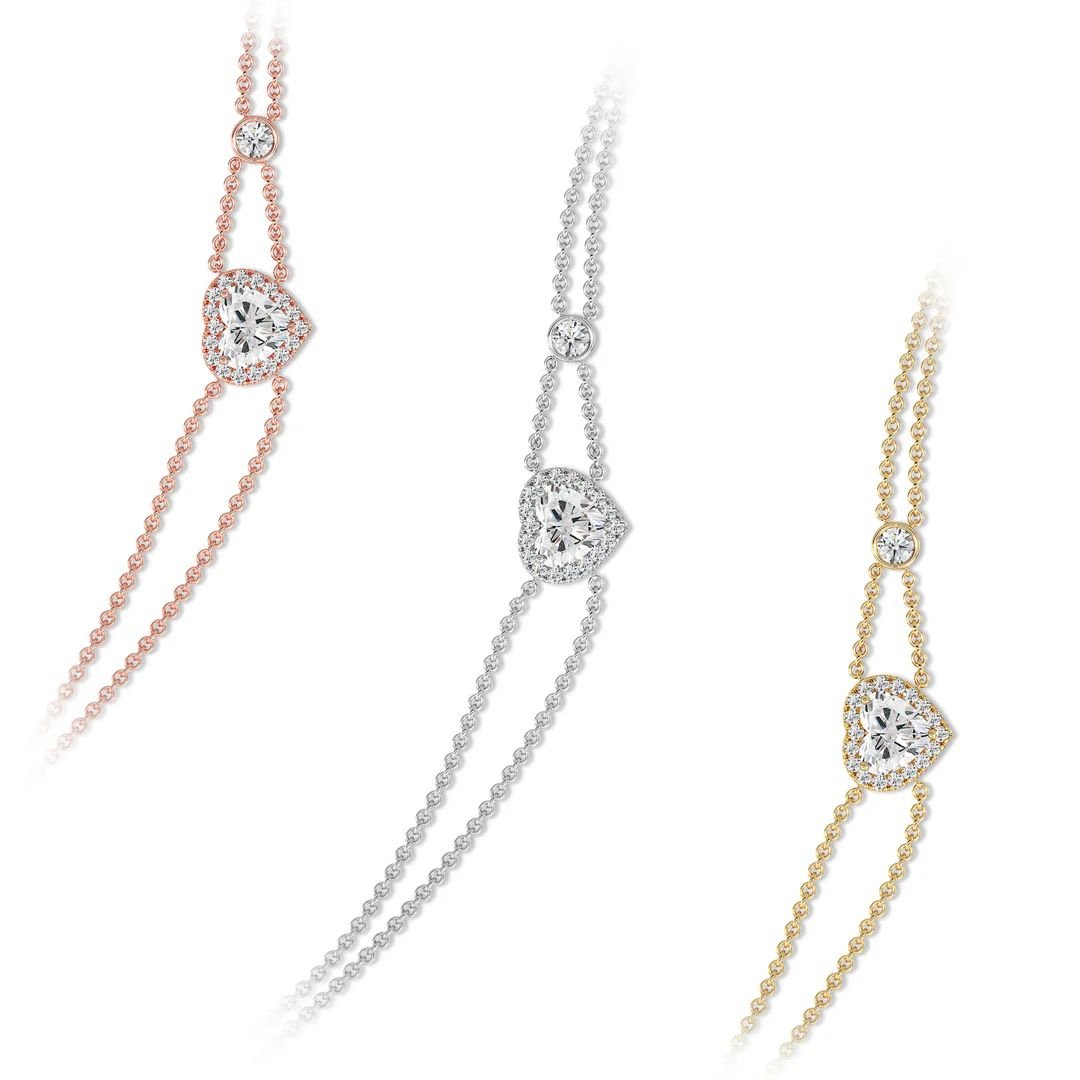 Double Chain Design Halo Bracelet Heart-Cut - Image 10