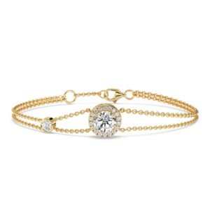 Double Chain Design Halo Bracelet Round-Cut