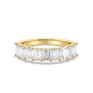 Emerald Cut Scalloped Half Eternity Wedding Ring
