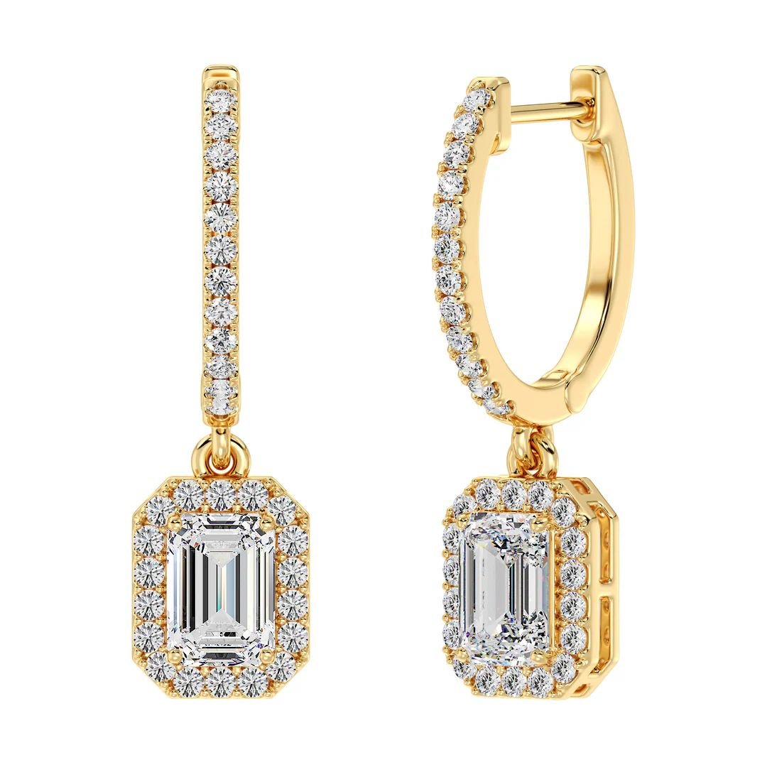 Emerald Cut Halo Hoop Earrings