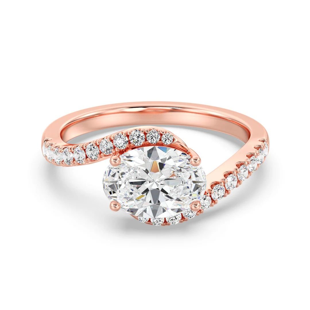 Oval Bypass Engagement Ring with Pavé Accent - Image 11