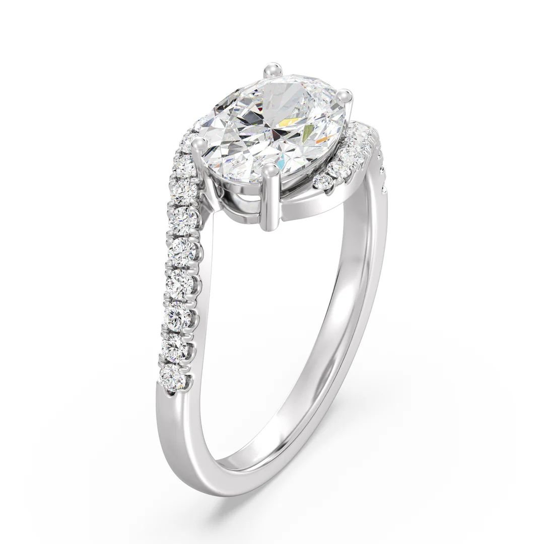 Oval Bypass Engagement Ring with Pavé Accent - Image 7