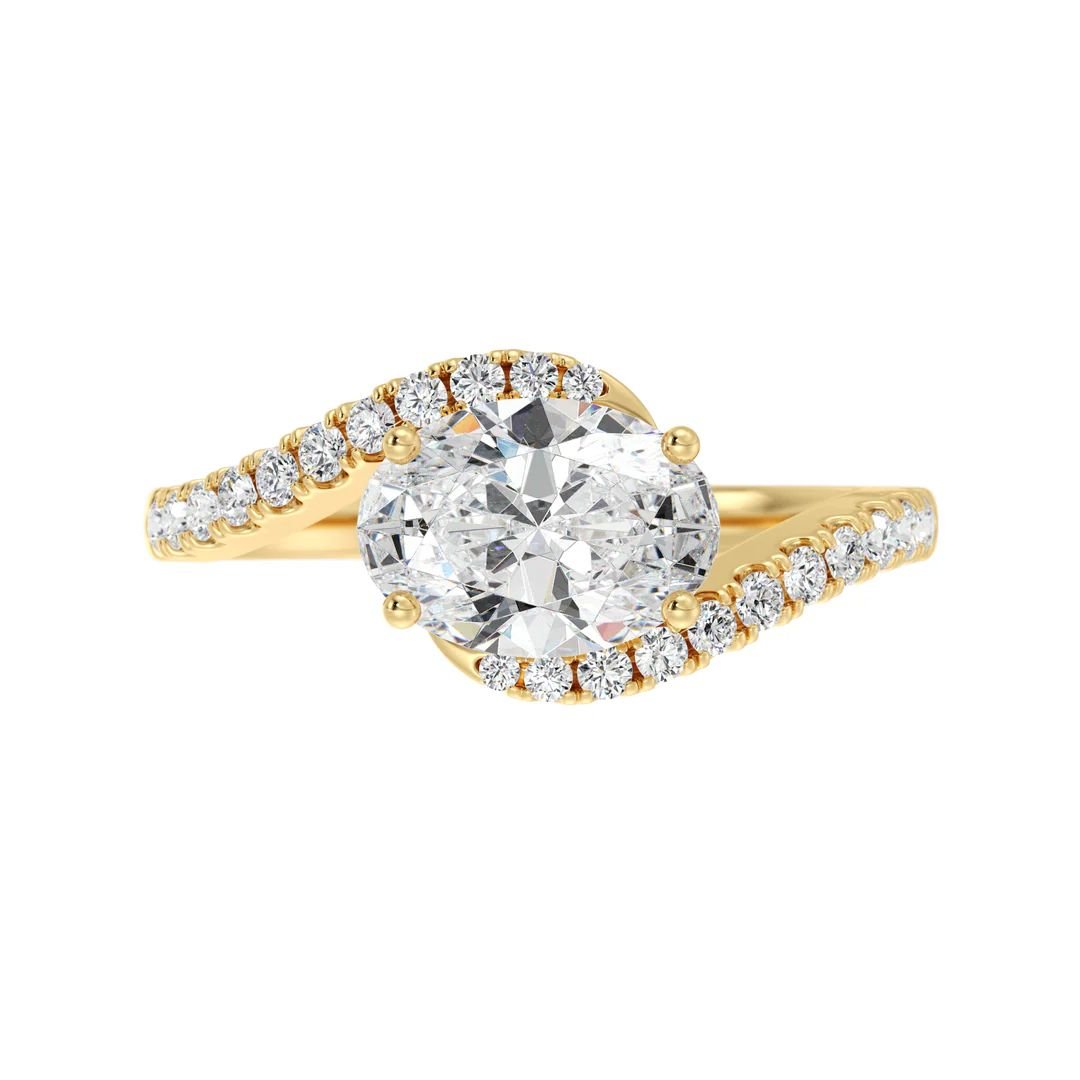 Oval Bypass Engagement Ring with Pavé Accent - Image 3