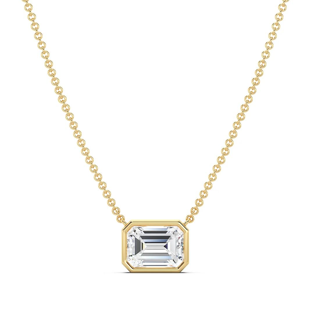 Emerald-Cut Bezel Solitaire Pendant Necklace